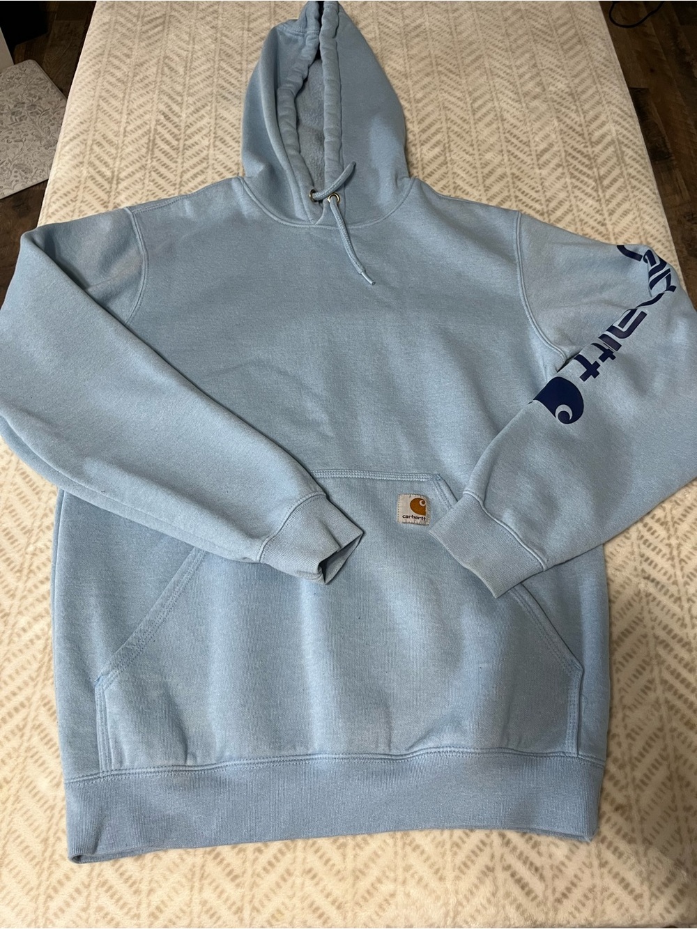 Carhartt Light Blue Logo Sleeve Hooded Sweatshirt Small